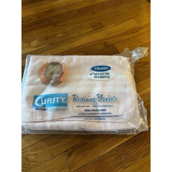 Vintage 2 Curity Receiving Blankets‎ Pink White Striped Cotton Acrylic NIP 30x40